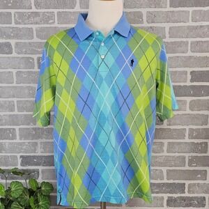 Payne Stewart Golf Polo Shirt Mens Large Argyle Print Short Sleeve Casual Preppy